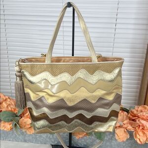 Sharif Gold and Bronze Toned Chevron Shoulder Bag